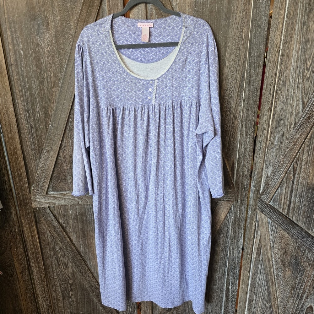 Serenada Nightgown Size 2X 22/24W Lavender Floral Long House Dress Lace Grandma